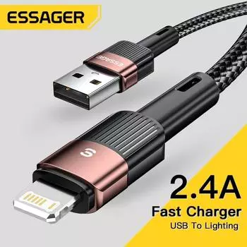 USB-кабель Essager для iPhone 14 13 12 11 Pro Xs Max X Xr 8 7 6, зарядное устройство для линии передачи данных с быстрой зарядкой для iPad, провод для мобильного телефона 0.5m чёрный