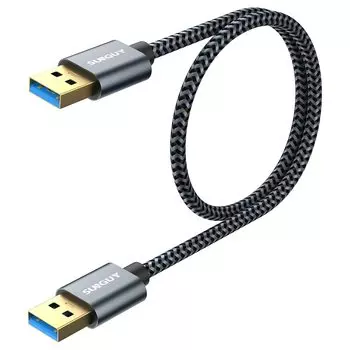 USB-кабель SUNGUY Тип A - Тип A, высокоскоростная передача данных 5 Гбит/с, короткий позолоченный разъем, USB-кабель с нейлоновой оплеткой высокой прочности, оба