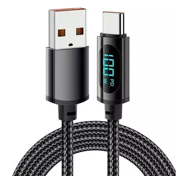 USB-кабель типа C Светодиодный выходной экран Соответствие кабеля C 100 Вт/6 А Оснащен высокоскоростной передачей данных Интеллектуальный чип E-marker Al отключение
