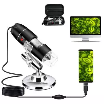 USB-камера для микроскопа Cainda Цифровой микроскоп с металлической подставкой, чехол для переноски, совместимый с Android, Windows, Linux, Mac, портативная камера для микроскопа чёрный