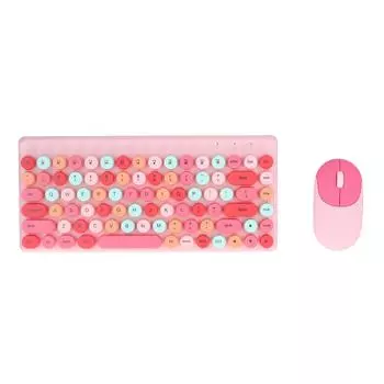 USB клавиатура мышь беспроводная симпатичная разноцветная 86 клавиш ретро круглая вогнутая клавиша 1200DPI игровая