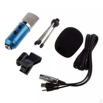 USB компьютер ПК студийный конденсаторный микрофон запись со штативом подставка синий