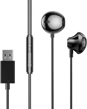 USB компьютерные наушники 2,5 м удлиненный кабель проводные наушники-вкладыши подходят для настольного компьютера ноутбука с микрофоном чёрный