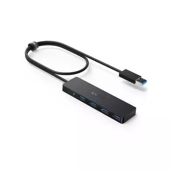 USB-концентратор Anker USB3.0 Ultra Slim с 4 портами, кабель 60 см, высокая скорость 5 Гбит/с ??Легкий и компактный, с питанием от Transfer Bus, совместимый с MacBook/iMac/Surface