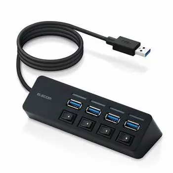 USB-концентратор ELECOM U3H-S418BBK/EC USB3.0 A Port x 4 с питанием от шины и магнитным переключателем Длина кабеля 1,0 м Черный Совместим с MacBook/Surface/Chromebook и