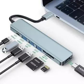 USB-концентратор, концентратор 4k hdmi, многопортовый usb-концентратор, скорость передачи данных 5 Гбит/с, быстрая зарядка PD, кард-ридер, легкий компактный USB-C 7-в-1, тип-c, сверхвысокая TF/SD