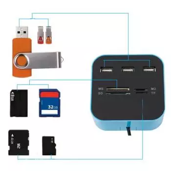 USB-концентратор Многофункциональный концентратор Plug-and-Play для чтения карт памяти Sd Data 3 Компьютерные аксессуары синий