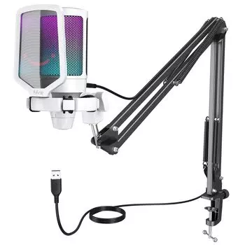 USB-конденсаторный микрофон FIFINE с RGB-подсветкой, кардиоидной направленностью, подключаемым микрофоном, USB-кабелем в комплекте, отключением звука одним нажатием YouTube Skype Discord Zoom