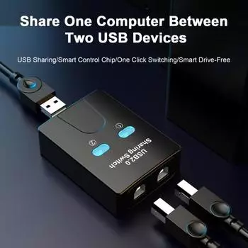 USB KVM-переключатель Выход 2 в 1 Высокоскоростная передача данных с кнопочным разъемом Play Простое управление устройствами для совместного использования компьютера Мышь Клавиатура Принтер