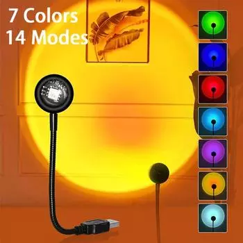 USB лампа заката светодиодная радужная неоновая ночная лампа проектор для фотосъемки настенное атмосферное освещение для спальни домашний декор комнаты подарок