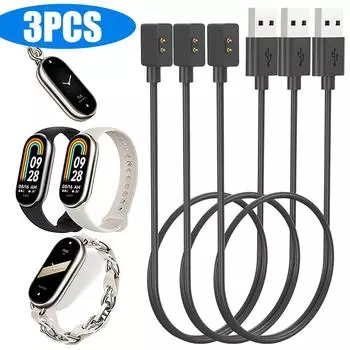 USB Магнитный Зарядный Кабель для Наручных Часов Зарядное Устройство Для Mi Band 8 (Черный 60см)