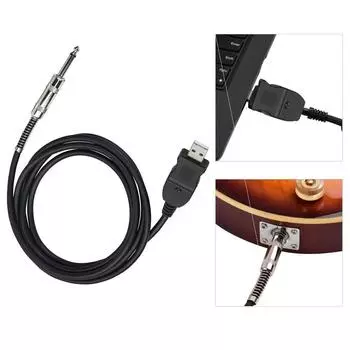 USB Male Guitar Cable Interface Audio Cable Power Light Guitar Audio Connector Cord Laptop чёрный