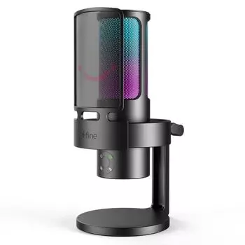 USB-микрофон FIFINE Конденсаторный микрофон Однонаправленный микрофон ASMR Всенаправленный микрофон ПК Кнопка отключения звука Регулировка громкости RGB-подсветка