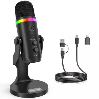 USB-микрофон ZealSound RGB-конденсаторный микрофон ПК-микрофон Настольный микрофон однонаправленный с функцией эха для встреч и игр в прямом эфире