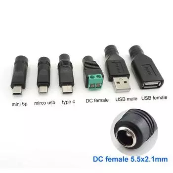 USB Mini 5pin A Male Female Mirco Type C to dc female Connector 5.5x2.1mm Power Charger Converter Адаптер Jack Plug для ноутбука dc female