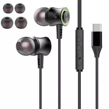 USB-наушники Проводные зимние новые наушники проводные типа C канального типа с микрофоном возможность совершения звонков HIFI качество звука регулировка громкости шумоподавление