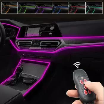 USB-неоновая подсветка салона автомобиля, 64 цвета, оптоволоконные ленты, несколько режимов, управление звуком, декоративная RGB-лампа для освещения
