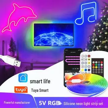 USB Неоновый RGB Силиконовый светодиодный водонепроницаемый Bluetooth Музыкальный Атмосферный Светильник 3m + 3 clips, 24-key infrared