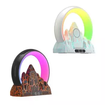 USB-ночник с функцией будильника, 15 Вт, беспроводная быстрая зарядка, сенсорное управление, красочная атмосфера трещины вулкана, работа с Alexa белый