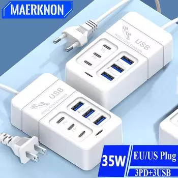 USB PD зарядное устройство для Xiaomi 14 Type C Muti 6 портов мобильный телефон дорожный настенный адаптер портативная быстрая зарядка для Samsung S24 EU