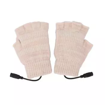 USB-перчатки с подогревом, варежки для мужчин и женщин, зимние вязаные перчатки без пальцев для рук, согревающие перчатки для офиса бежевый