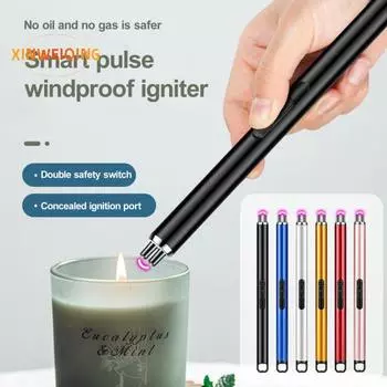 USB перезаряжаемая электрическая длинная кухонная палка зажигания, подвесная плита с отверстием, ветрозащитный светодиодный беспламенный импульсный воспламенитель серебряный