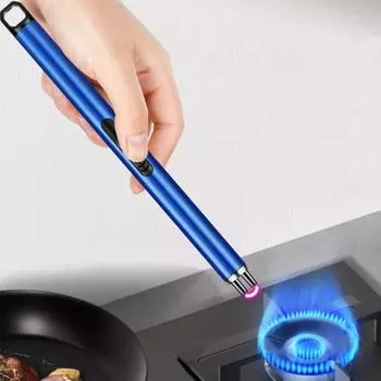 USB перезаряжаемая электрическая длинная кухонная палочка зажигания, подвесное отверстие, дизайнерская плита, ветрозащитный светодиодный беспламенный импульсный воспламенитель серебряный