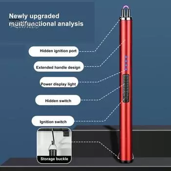 USB перезаряжаемая электрическая длинная кухонная палочка зажигания, подвесная пряжка, дизайнерская плита, ветрозащитный светодиодный беспламенный импульсный воспламенитель чёрный