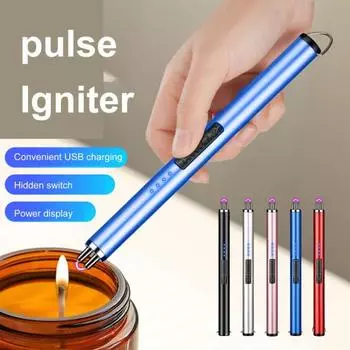 USB перезаряжаемая электрическая длинная кухонная палочка зажигания, подвесная пряжка, дизайнерская плита, ветрозащитный светодиодный беспламенный импульсный воспламенитель серебряный