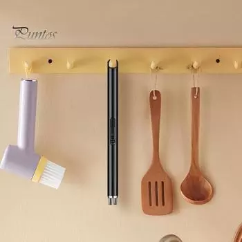 USB перезаряжаемая электрическая длинная кухонная палочка зажигания, подвесное отверстие, дизайнерская плита, ветрозащитный светодиодный беспламенный импульсный воспламенитель серебряный