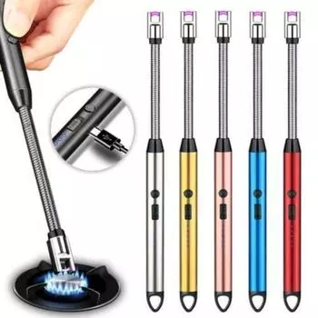 USB перезаряжаемая электрическая ветрозащитная зажигалка, зажигалки для свечей, дуга для барбекю, длинная шея 1PCS чёрный