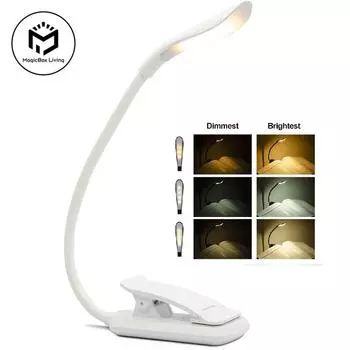USB-перезаряжаемая пристегивающаяся лампа для чтения, 3-цветная лампа для чтения, регулируемая яркость, лампа для чтения для детей, помогающая заснуть, для Kindle белый