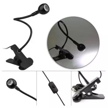 USB перезаряжаемая светодиодная лампа с зажимом для настольного компьютера для чтения с кнопкой Warm White Light чёрный