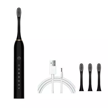 Usb перезаряжаемая зубная щетка для взрослых 6 режимов чистки звуковая электрическая зубная щетка моющаяся отбеливание зубов и чистка с 4 головками чёрный