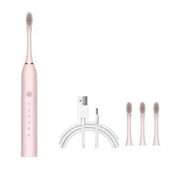 Usb перезаряжаемая зубная щетка для взрослых 6 режимов чистки звуковая электрическая зубная щетка моющаяся отбеливание зубов и чистка с 4 головками розовый