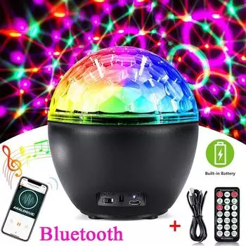 USB-перезаряжаемые сценические светильники, активируемые звуком, вращающиеся диско-шары с Bluetooth для рождественского танцевального бара, клуба, шоу