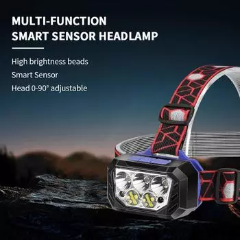 Usb-перезаряжаемый 5-светодиодный налобный фонарь с 5 режимами, регулируемый датчик движения, налобный фонарь для бега, рыбалки, налобный фонарь