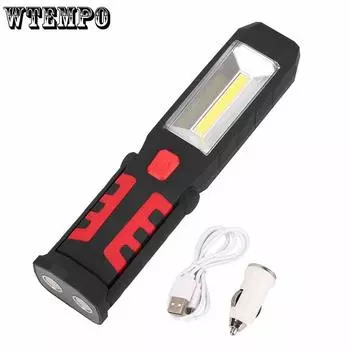 USB перезаряжаемый фонарик, светодиодная рабочая лампа для технического обслуживания автомобилей, встроенный магнит, аварийное освещение, 360 ° COB, наружное освещение Flashlight+USB+box чёрный