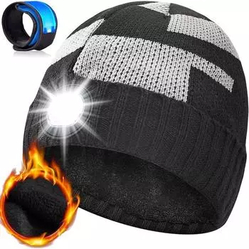 Кепка-фонарик с зарядкой от USB, унисекс, теплая зимняя вязаная шапка с подсветкой чёрный