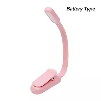 USB-перезаряжаемый мини-светодиодный светильник для чтения, пристегивающийся ночник, плавная регулировка яркости, угол обзора 360 градусов, 3 цвета, регулируемая лампа для чтения Battery Type розовый