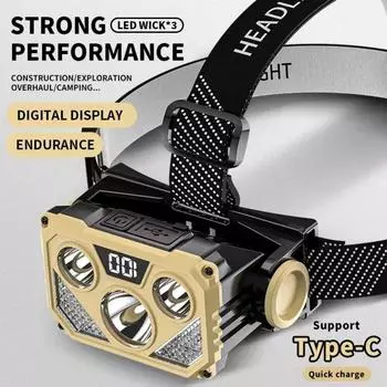 Usb-перезаряжаемый налобный фонарь с синим и красным светом, светодиодный налобный фонарь для кемпинга, рыбалки, ночной налобный фонарь жёлтый