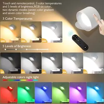 USB перезаряжаемый светодиодный настенный светильник с сенсорным управлением, вращающийся на 360 градусов, беспроводной настенный светильник для спальни, лампа для чтения
