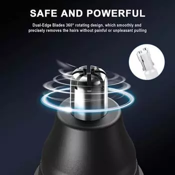 USB перезаряжаемый триммер для волос в носу, триммер для волос в носу, триммер для волос в ушах IPX7, водонепроницаемые двойные лезвия, профессиональные безболезненные брови чёрный
