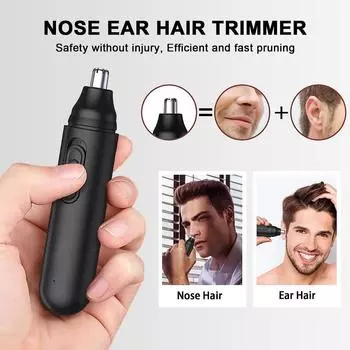 USB перезаряжаемый триммер для волос в носу, триммер для волос в носу, триммер для волос в ушах IPX7, водонепроницаемые двойные лезвия, профессиональные безболезненные брови чёрный