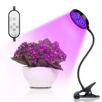 USB Plant Grow Light Red & Blue Spectrum Adjustable Desktop Clamp Growing Lamp for Indoor Plants 5 Dimmable Levels 4/8/12H Timer