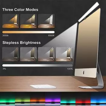 USB плавная регулировка яркости экрана Подвесной светильник Изогнутый экран Монитор Световая панель RGB Фоновая атмосфера Лампа Световая панель монитора ПК