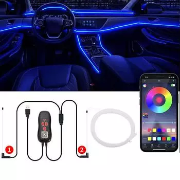 USB-подсветка салона автомобиля, 64 цвета, волоконно-оптические полосы, несколько режимов, приложение, управление музыкой, RGB, декоративная неоновая лампа окружающего освещения 3m 1 in 1 USB