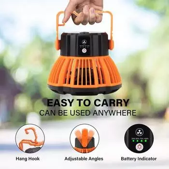 USB Portable Rechargeable Adjustable Speed Lantern Camping Fan With LED Lights For Tent 5200mAh Battery Operated Powered 2.5 W