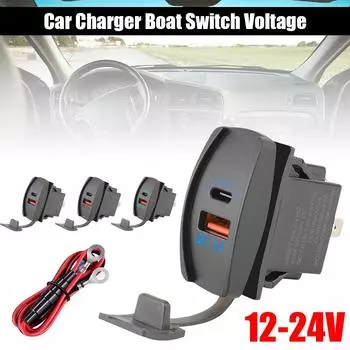 USB Power Rocker Switch 12V/24V Waterproof USB C QC 3.0 Dual Ports Outlet PD Charger Socket For Car UTV RZR RV Truck Marine красный