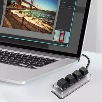 USB-программирование макросов на заказ, клавиатура RGB, 3 клавиши + 1 ручка/4 клавиши, мини-кнопка для копирования и вставки, игровая клавиатура, механическая 3 Key чёрный